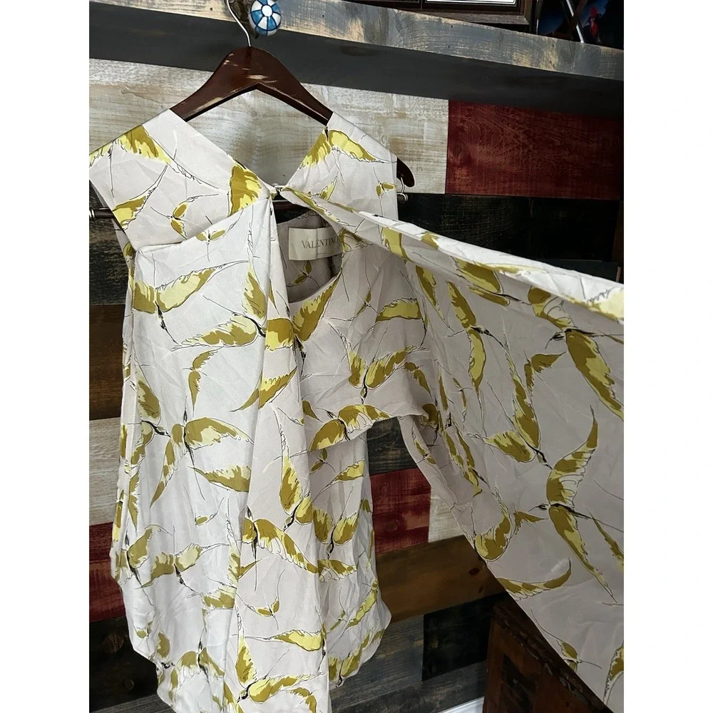 Valentino Dress Silk SS2022 Bird Floral Drape Dress MIDI Tank Beige Size 38 - Picture 7 of 11